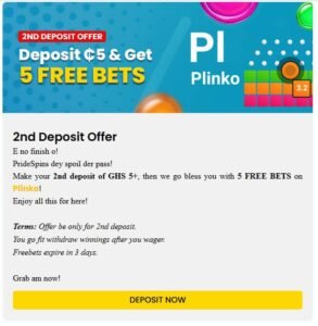 Get 5 Free Bets on Plinko with Second Deposit Bonus – Ghana Casino Hub